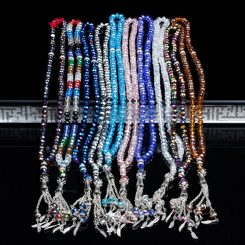 

Austria Faceted Crystal Glass Beads Fashion Beaded Bracelet Islamic Muslim Prayer Tasbih Allah Mohammed Rosary with 99 Beads