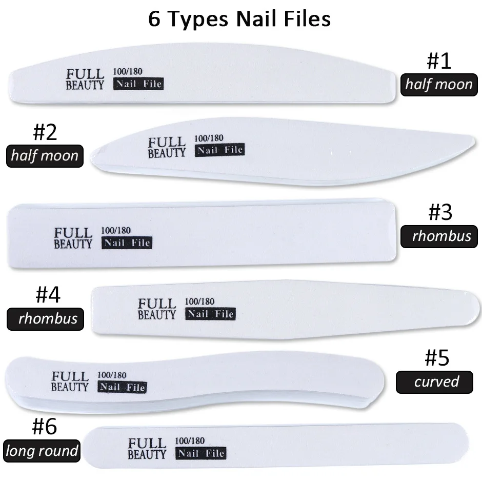 

5pcs White Professional Nail Files 100/180 Buffer Block for Gel Manicure Polish Sanding Board Pedicure Full Beauty Tool New