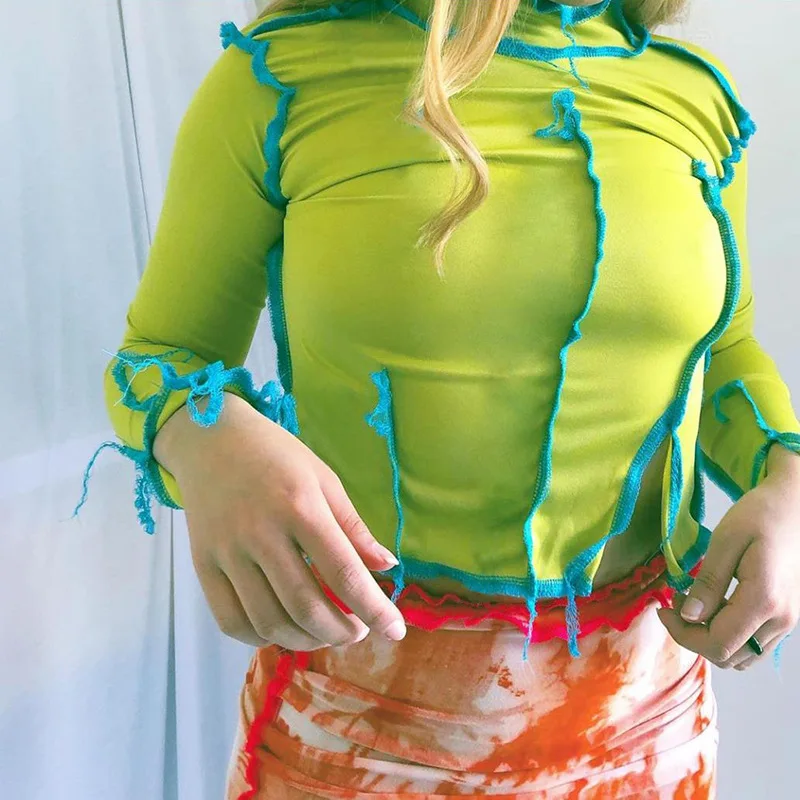 

2020 New arrivals Autumn Women Sexy Stand long sleeve T-shirt Long Sleeve Tops stitch tops