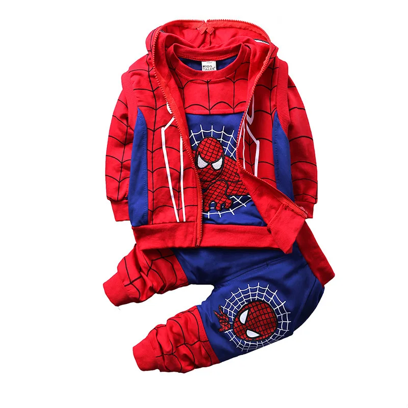 

Custom Boy's Clothing Sets Jacket T Shirt Pants 3 Piece Sweatshirt Kids Spider Man Costume Hoodie Set