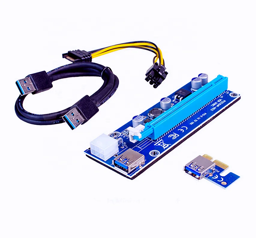 

PCI-E 006C gpu card riser PCI-e X1 To X16 Riser Card USB3.0 Cable 60cm SATA to 6Pin PCI riser 006 for Bitcoin ETH Mining, Blue