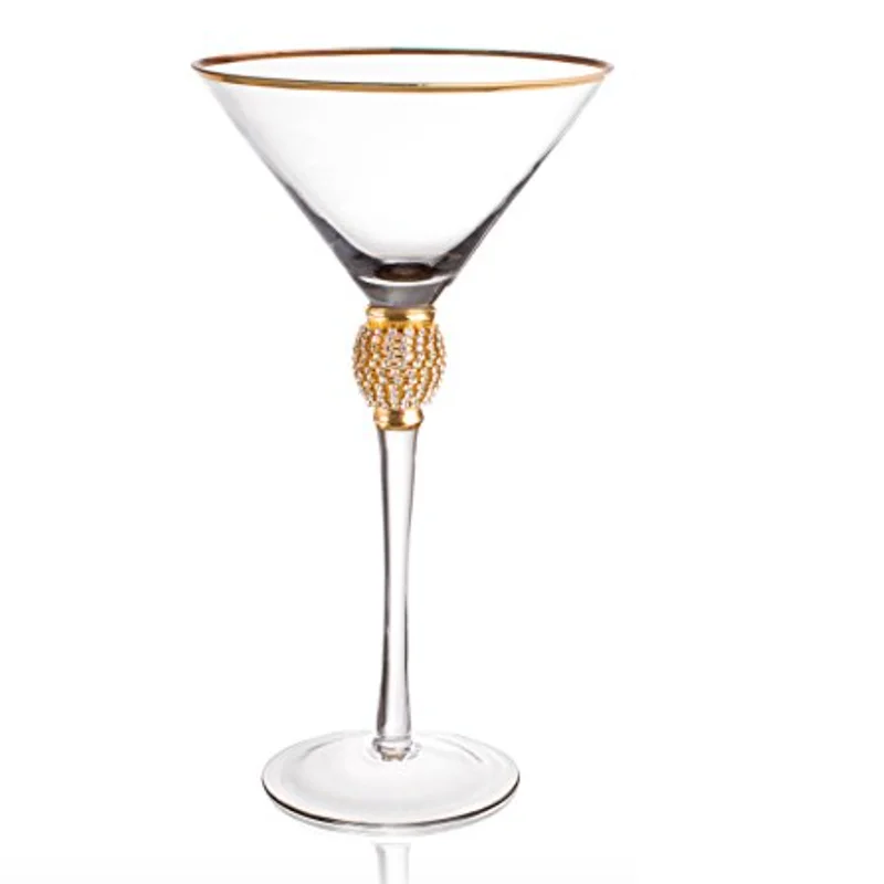 

stemmed martini glasses diamond studded with gold rim