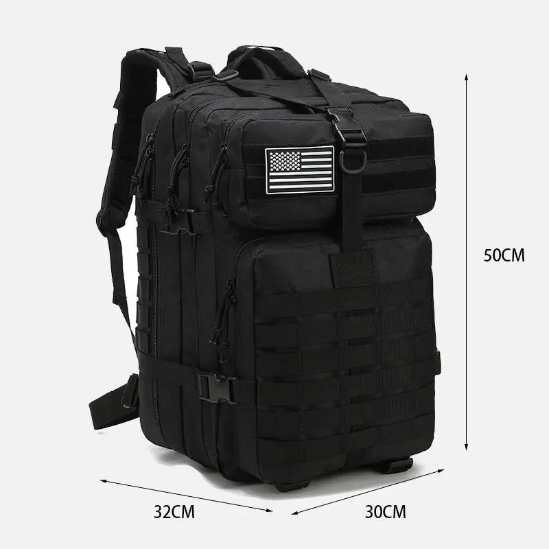 50L Unisex Tactical GPS Backpack Large Waterproof Molle for Outdoor Hiking Mountain Camping Travel-Black Breathable Zipper