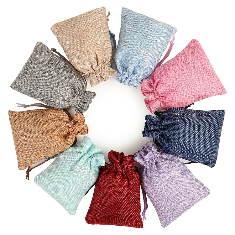 

Burlap Drawstring Bags Gift Bag Jute Packing Storage Linen Jewelry Pouches Sacks for Wedding Party, Customized color