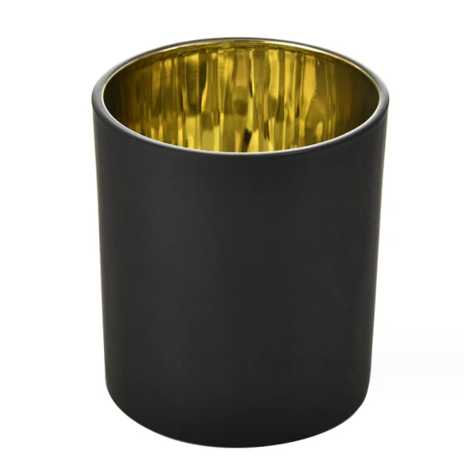 

luxury 320ml 10oz empty matte black gold Glass Candle Jars holders With bamboo Wooden metal Lid