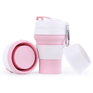 Image of Stocked amazon best custom bpa free portable travel reusable foldable collapsible silicone coffee cup with lid Carabiner