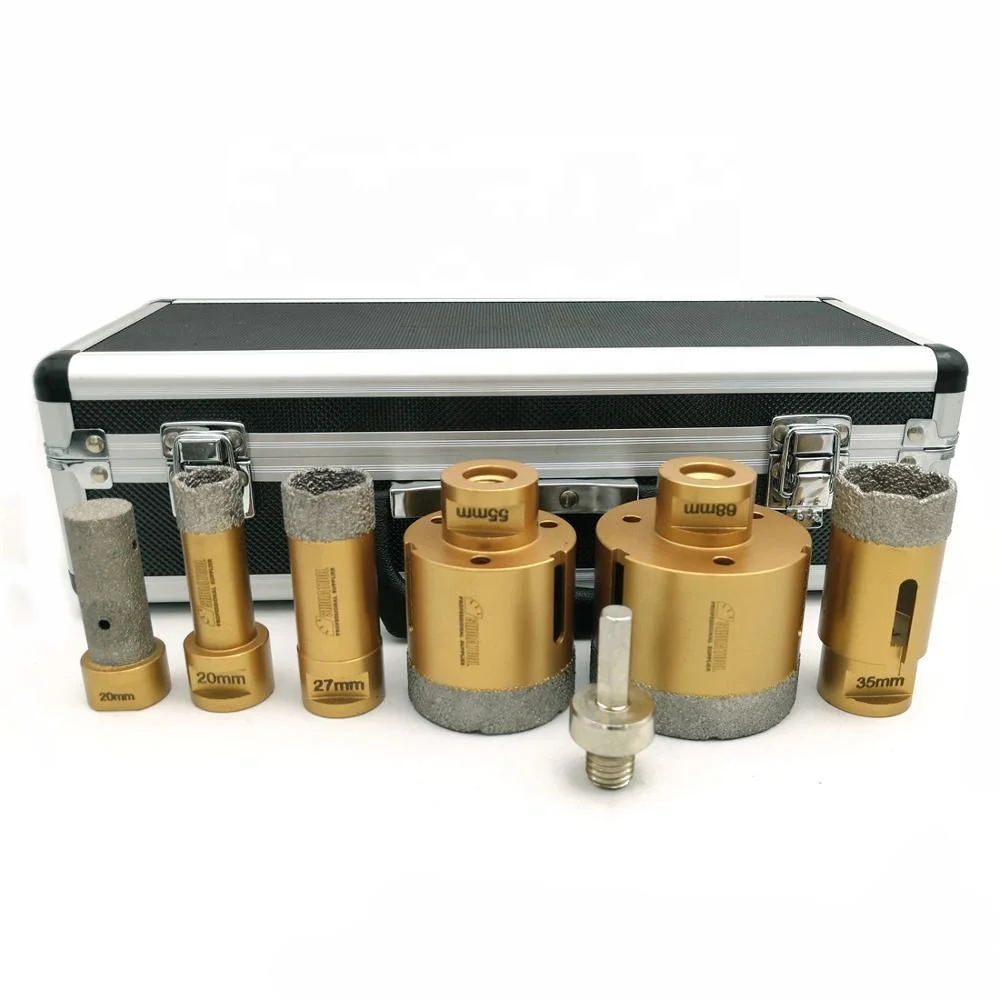 

Free shipping shdiatool 20mm 27mm 35mm 55mm 68mm Vacuum brazed diamond core drill bit tile drill bit set hole saw, Golden