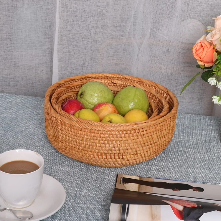 

Cooking Pancake Plate Party Placement Decoration Hot Sale Home Dining Table Plate Rattan Fruit Plate Handmade Rattan, Brown