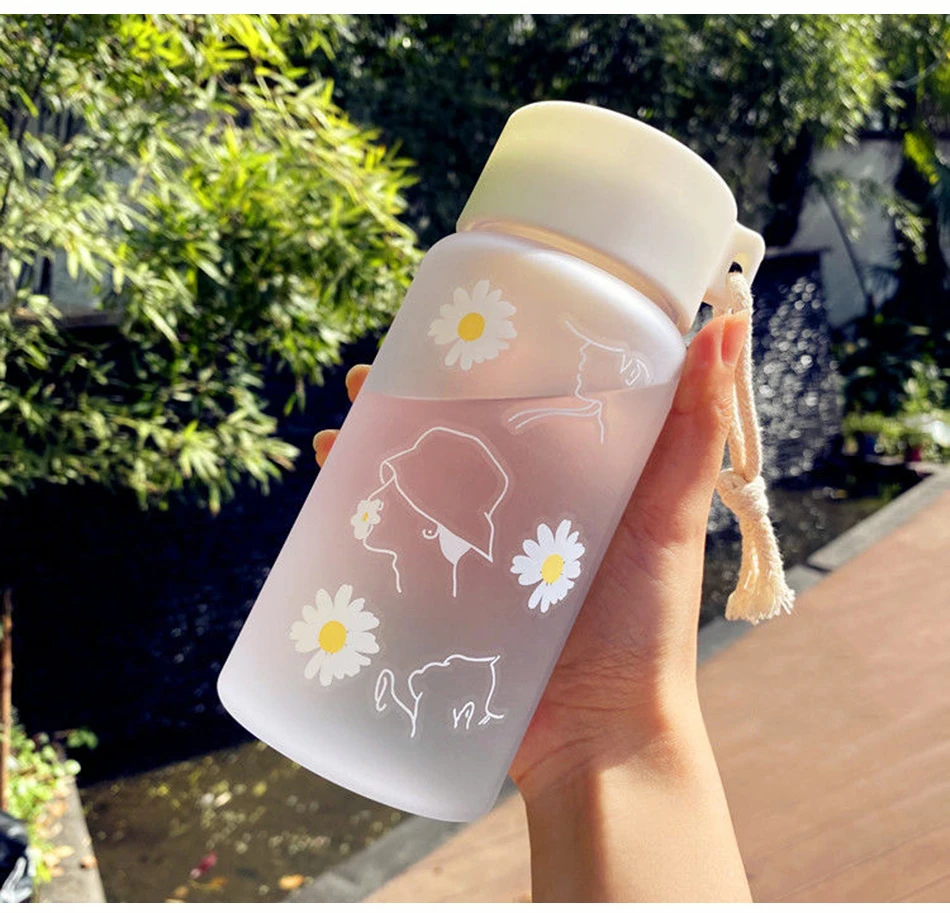 Details about  / Water Bottles Transparent Plastic BPA Frosted Water Bottle Rope Travel Tea Cup