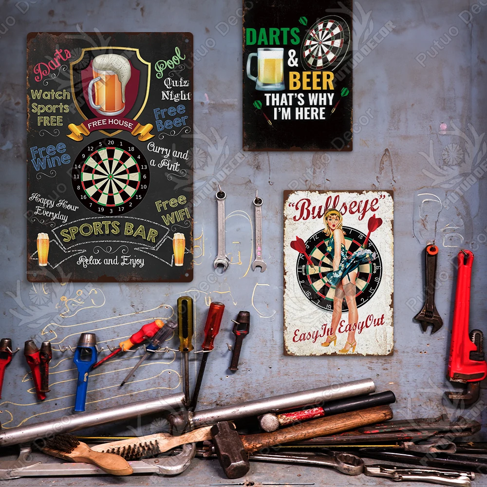 Billiards Metal Printing Plate Sign Darts Vintage Tin Sign Man Cave Bar Pub Decor Vintage Metal Sign