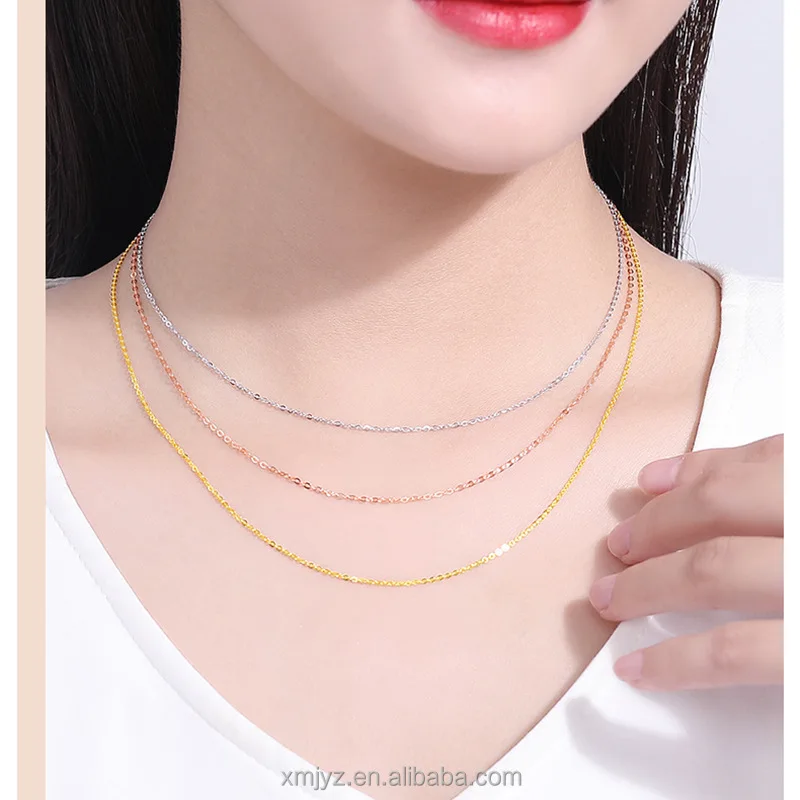 

Certified 18K Gold Necklace Female Au750 Color Gold K Set Chain Gold O-Shaped Chain Rose Element Fine Clavicle Chain Genuine