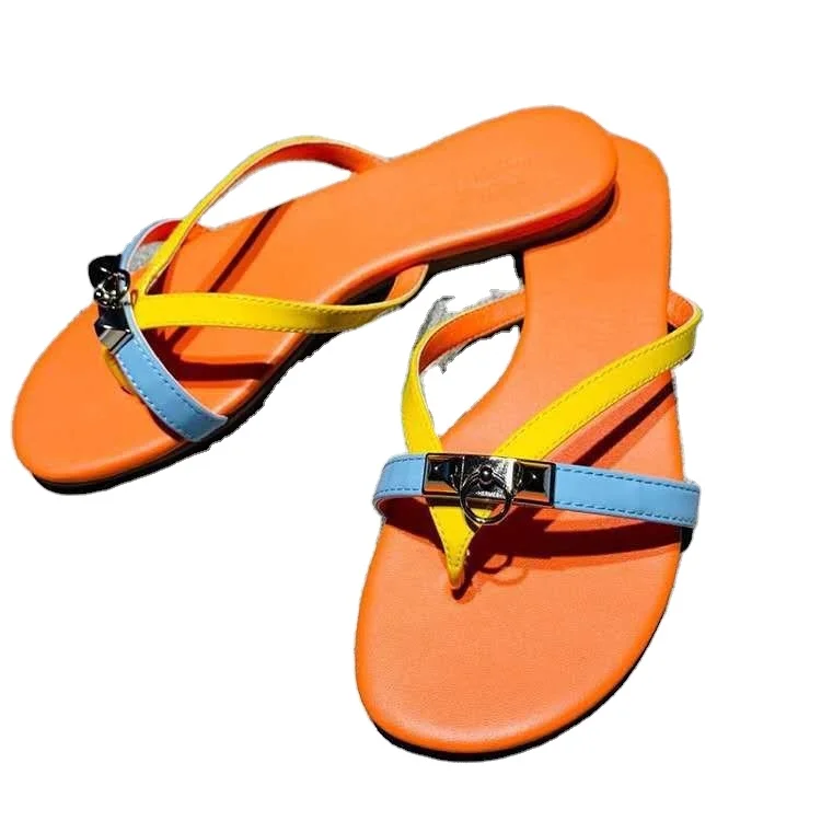

2021 summer new arrival women flip-flops color matching holiday outdoor beach casual large size female flat sandals and slippers, Pictures