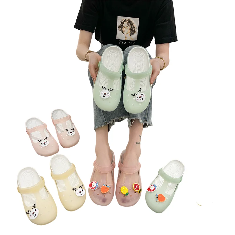 

2021 Ladies Shoes Flat Casual Embellished Sandal Outdoor PVC Slides One Tong Ladies Flat Slippers Women Flat and Sandal