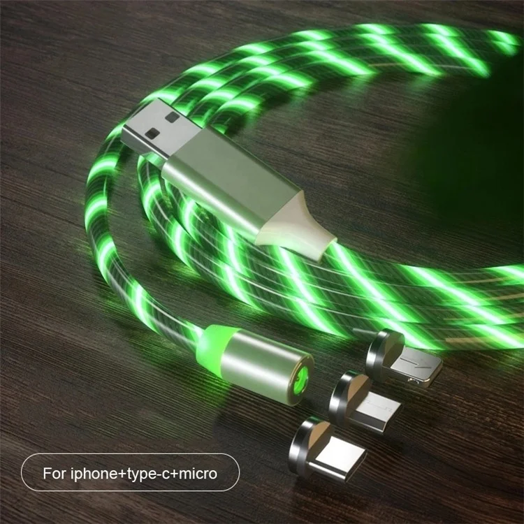 

3 in 1 LED Glow Flowing Magnetic Charger USB Led Cable Micro USB Type C Charging All in One Magnet Cable