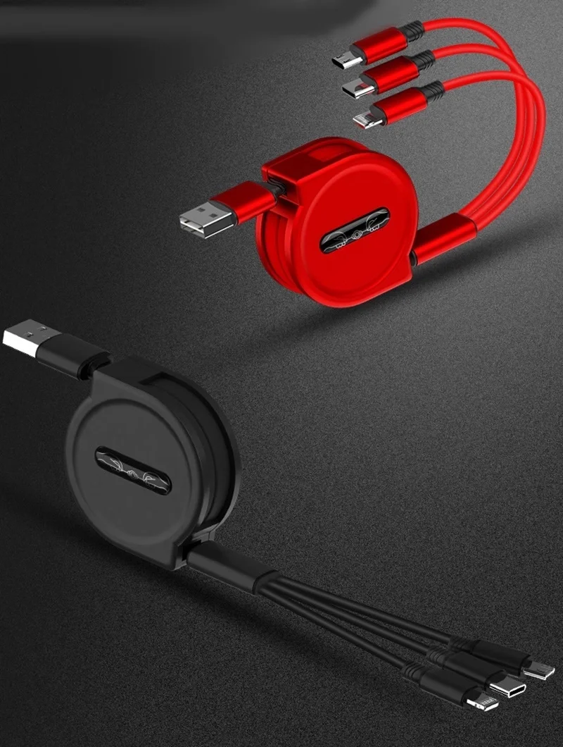 High Quality Can Expansion 3 in 1 Telescopic Data Line One Dragging Three Android Type-C Mobile Phone Charging Cable - ANKUX.COM