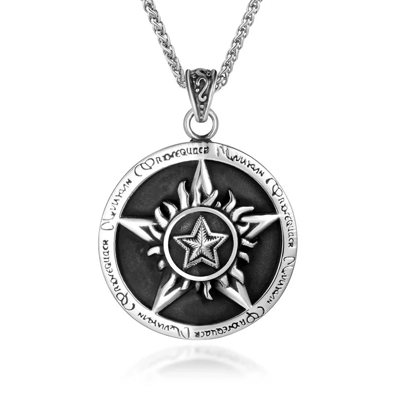 

In Stock Accessories Wholesale Popular Hip-Hop Trendy Men Jewelry Titanium Steel Pentagram Pendant Necklace, Silver/gold/rose