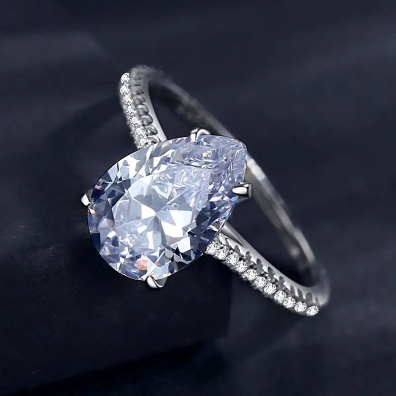 

925 sterling silver ring fashion pear-shaped main stone female ring luxury exaggerated large diamond ring, Picture shows