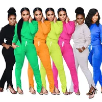 

C91348 Women winter clothing solid color plus size zipper long sleeve casual women two piece pants set two piece tracksuit set