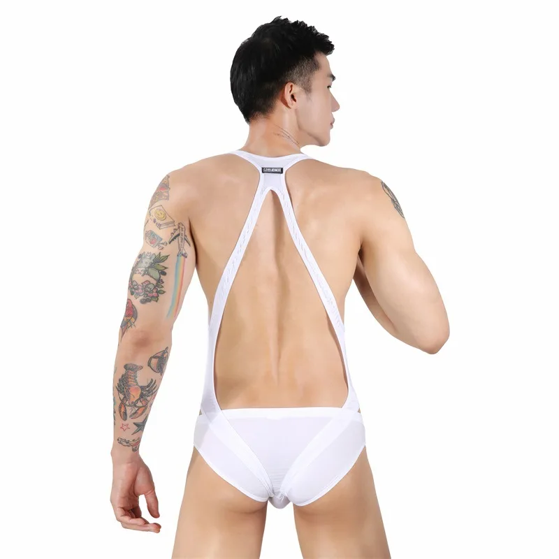 

Men's Sexy Bodysuit Lingerie Open Butt Leotard Gay Jumpsuit Mankini Wrestling Men Breathable Strap Costume Exotic Underwear