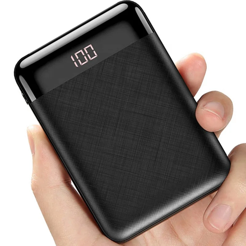 

2019 New Universal Dual USB MINI External 10000mAh Powerbank Small Power Bank with LED Digital Display for Samsung, Black