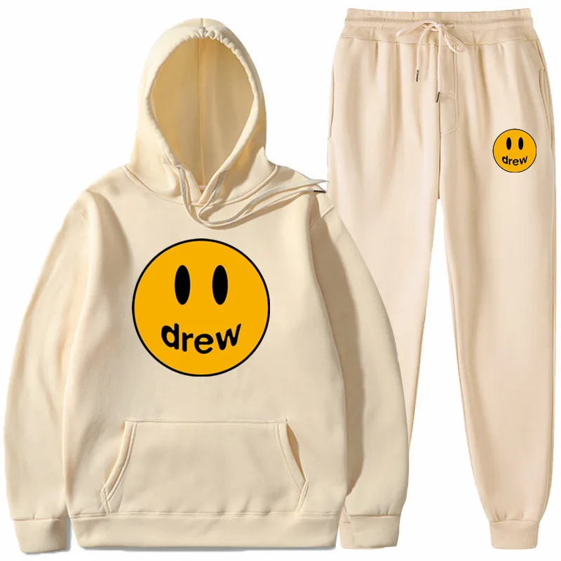 

Hot Selling Justin Bieber Drew House Sweatshirt Set Smiley Face Hooded Sweatshirt Sweatpants Pullover Hoodie Sublimation Unisex