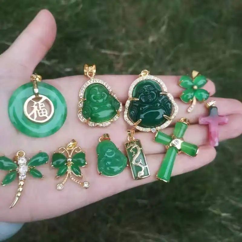 

2020 Best selling Green agate buddha pendant cat eye jade buddha necklace peace pendant women charm necklace