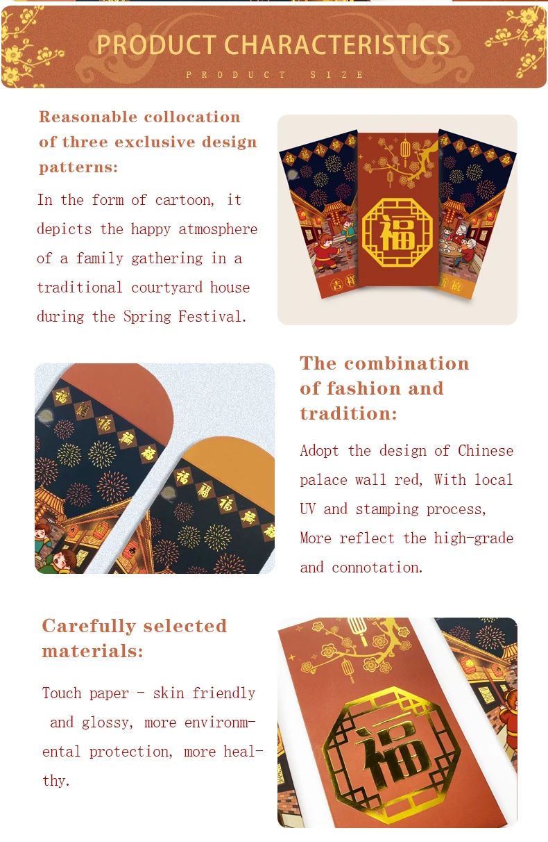 Chinese Happy Lunar New Year Paper Bag Foldable Red Packet Packaging Red Envelopes With Gold