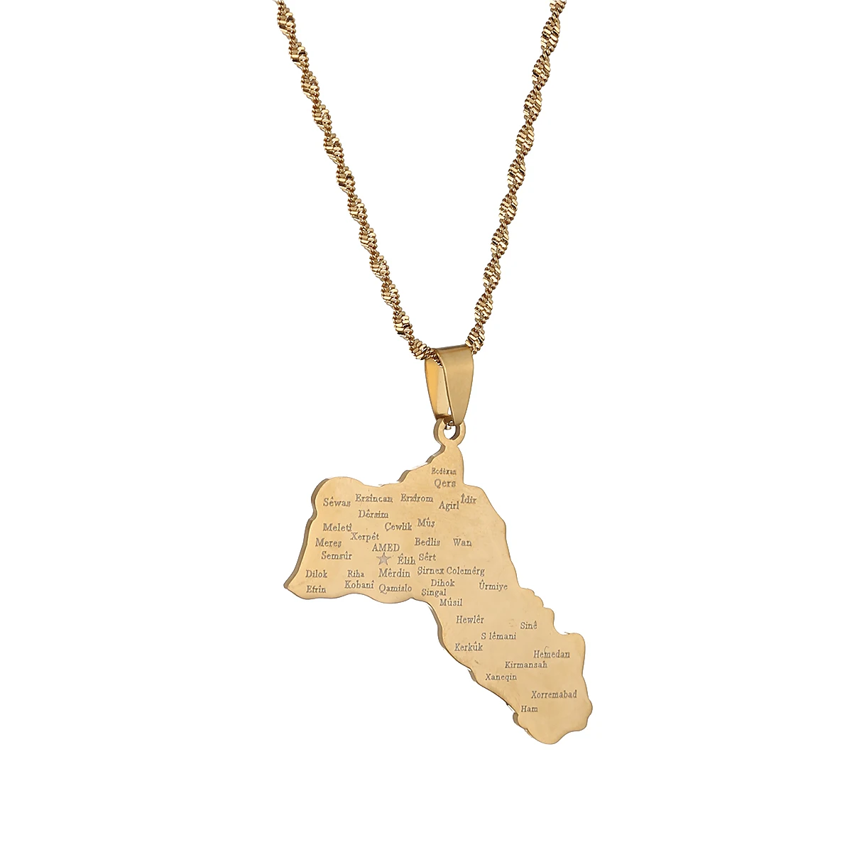 

Stainless Steel Gold Silver Color Kurdistan Map Pendant Necklaces Kurdish City Maps Wholesale Women Men Jewelry