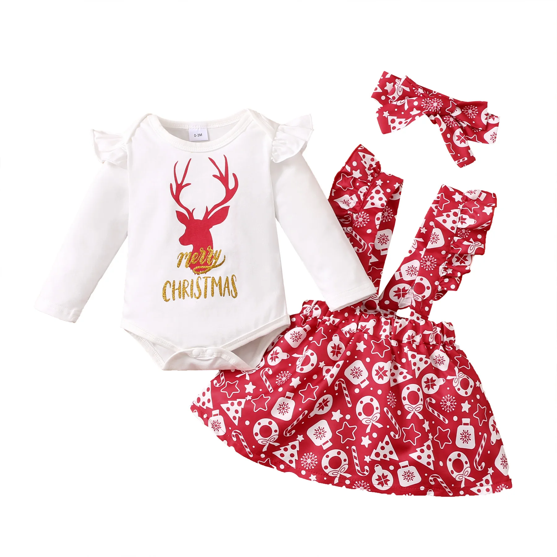 

Amazon Hot Selling baby clothing sets cute new born baby girl clothes Long sleeve 3Pcs Christmas baby girls' clothing sets, Mix color