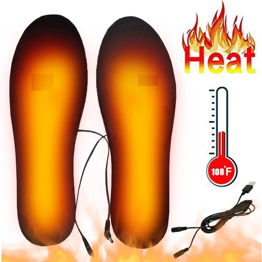 

USB Heated Shoe Insoles for Feet Warm Sock Pad Mat Electrically Heating Insoles Washable Warm Thermal Insoles, Black