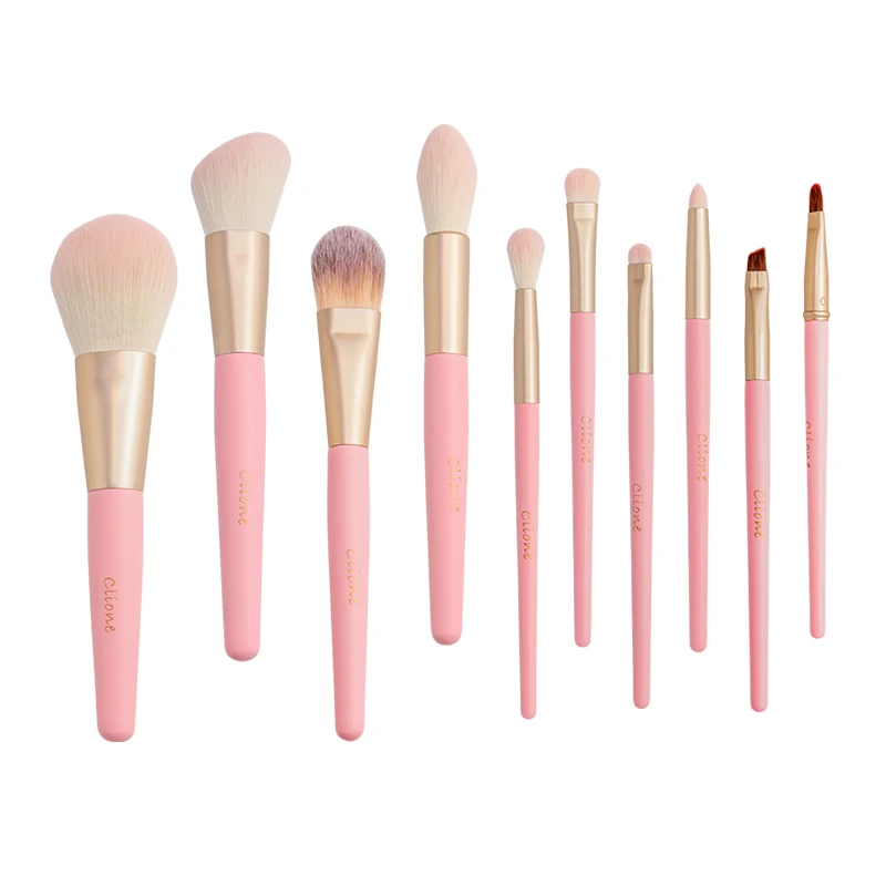 

HXT-121 Most Cost-effective Cheapest Makeup Brushes OEM Detail Makeup Brush 10 pcs Makeup Brush Set with Pink Handle