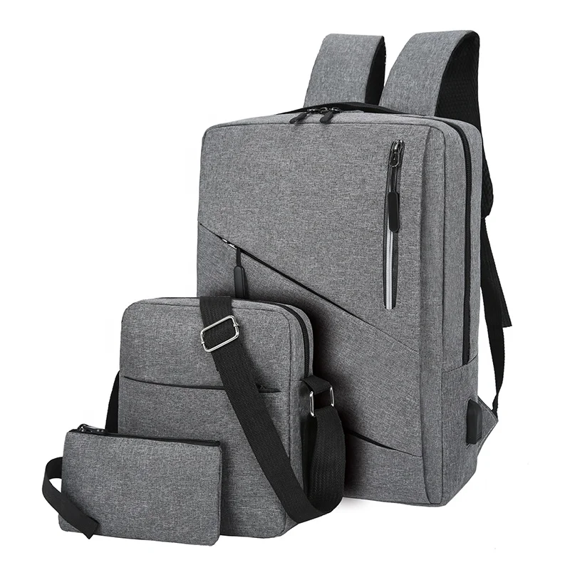 

Factory 1pc moq custom black gray outdoor teenage college students USB charging laptop backpacks school bags backpack set 3 in 1