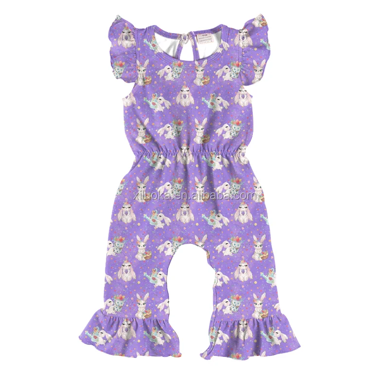 

Bulk Wholesale Purple Bunny Jumpsuit Flutter Sleeve Girl Clothes Romper