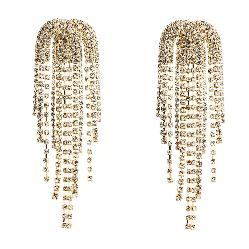 

statement fringe chandelier earrings crystal rhinestone drop