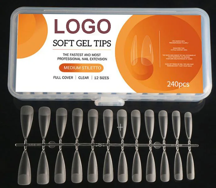 

Hot OEM 240pcs/box Gelly Tips Soft Gel-X False Nails High Quality XXL Coffin DIY Full Cover Nail Art Fingernails Nail Supplier, Clear