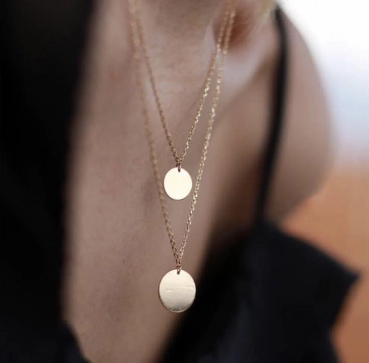 

European Fashion Ins Double Layers Coin Pendant Necklace Simple 18k gold plated Stainless Steel Necklace Jewelry