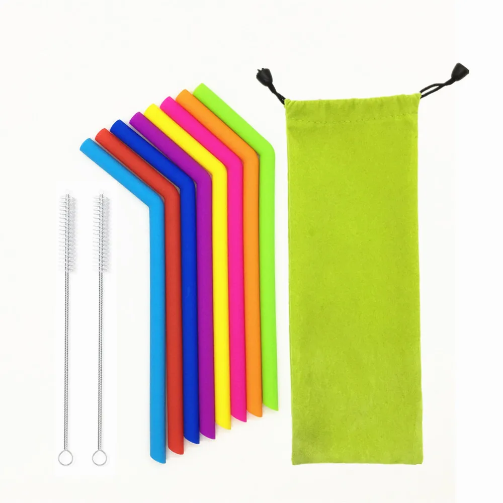 

BPA Free Dishwasher Safe 10 inch Drinking Straw Reusable Silicone Straws with Cleaning Brush, Purple;red;orange;sky blue;yellow;pink;dark blue;green