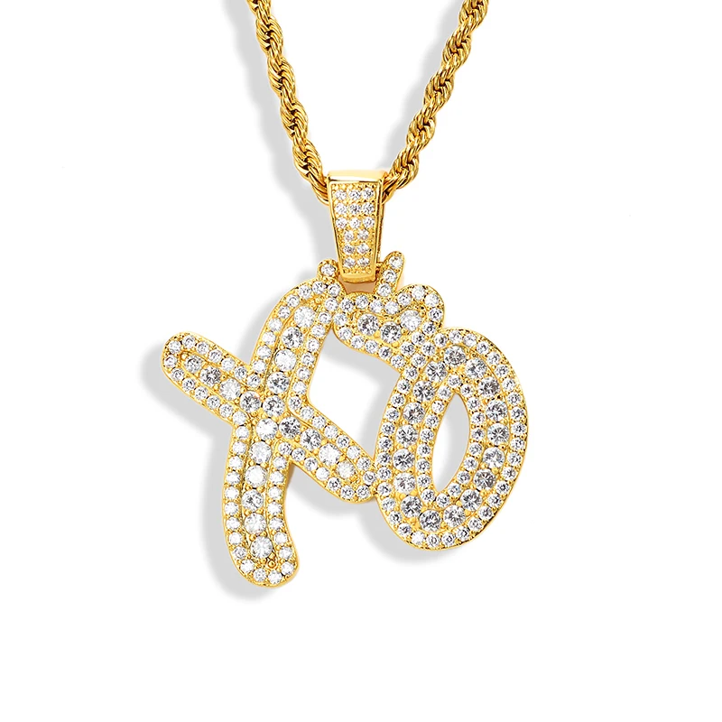 

Custom Hip Hop Pendant 18k Gold Punk Jewelry Paved CZ Lab Diamond XO Heart Pendant Necklace for Sale