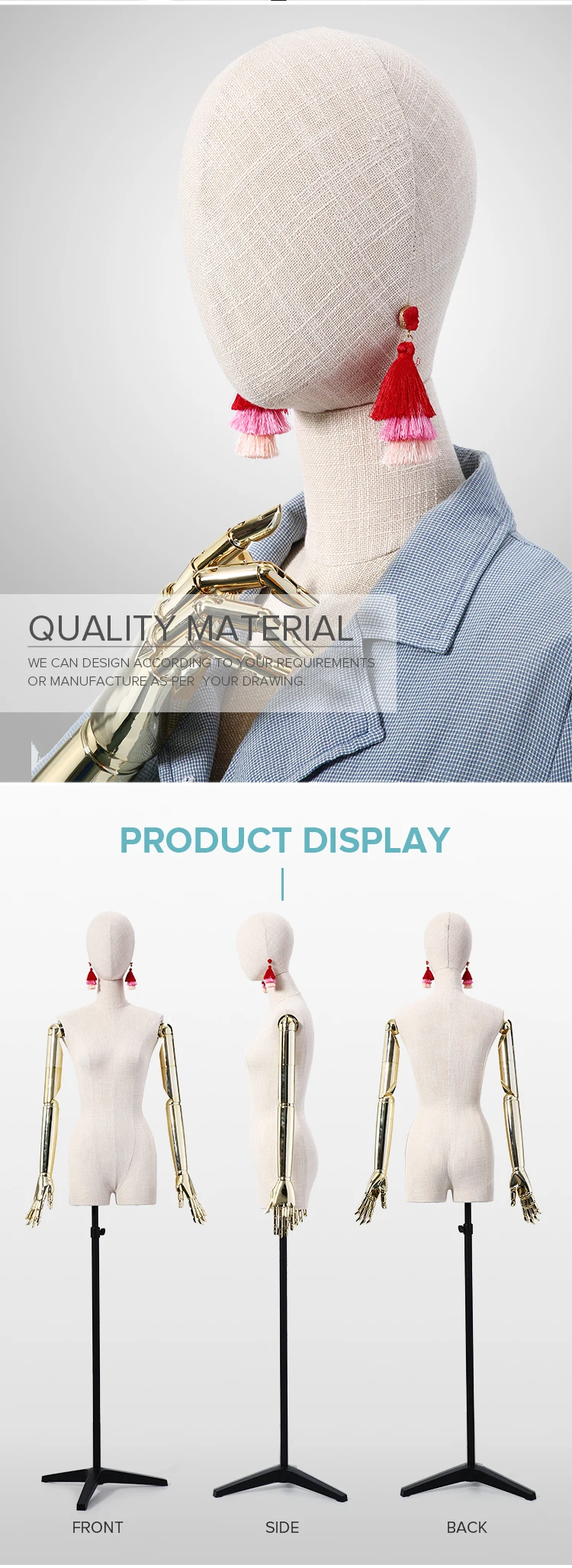 Ruichen Half Body Cloth Mannequin Head Mannequin Adjustable Tailor