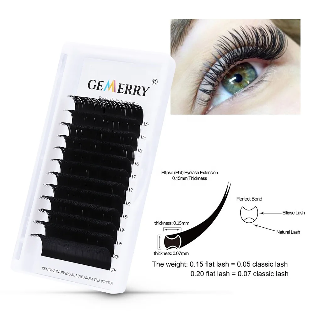 

New Matte Flat Eyelash Extensions Volume Individual Mink 0.15 0.20 Softer Ellipse Flat Lash Split Tips Ligher 3D Looking