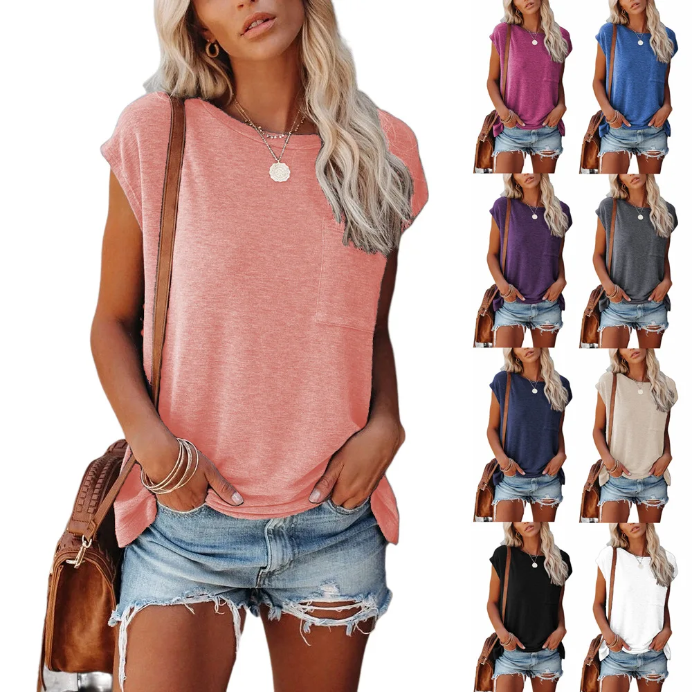 

Amazon's spring/summer 2021 hit with a solid-color pocket slit short-sleeved T-shirt