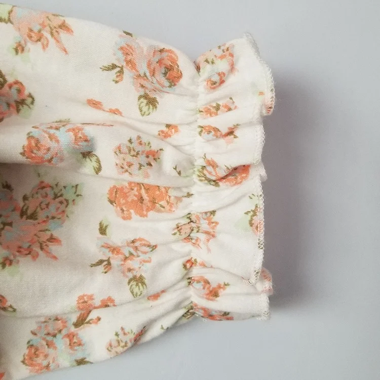 
High Quality Spring Kid Girls Sweet Floral 100% Cotton Long Sleeve Pajamas Set 