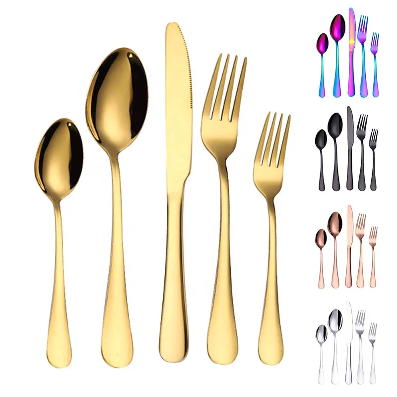 

Luxury fancy 1010 stainless steel 304(18/10) silverware gold dinner knife spoon fork set cuttlery cutlery set wholesale, Gold / rose gold / rainbow / champagne / black / silver