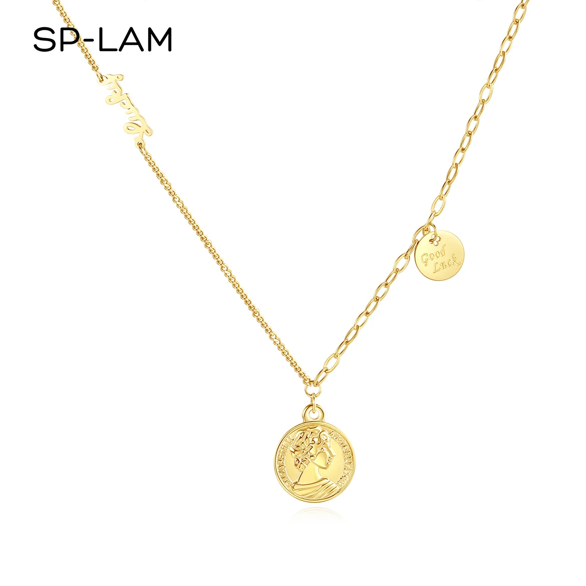 

SP-LAM Wholesale Stainless Steel Pendant Trendy Coin Fashion Designer Chain 2021 Gold Necklace