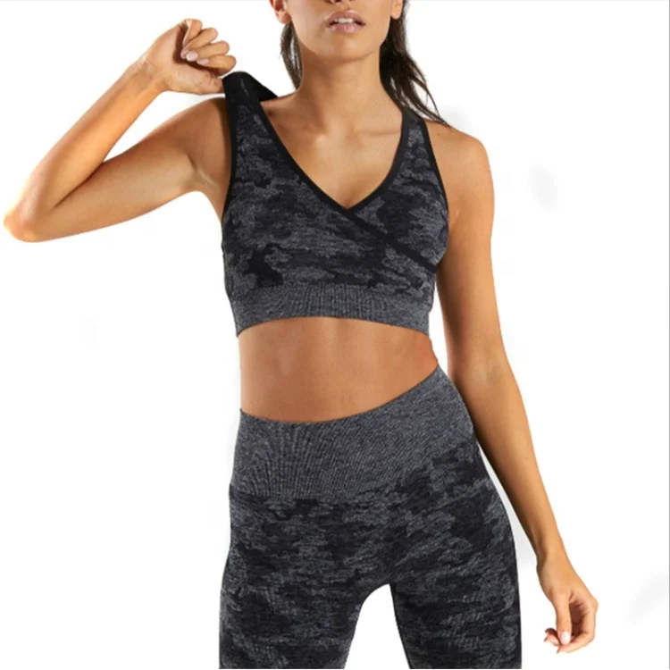 

High Quality Sports Apparel Push Up Sports Bra Elastic Yoga Tops High Impack Camouflage Seamless Yoga Bra for Women, Customized colors