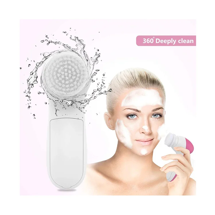 

Cleanser electrical led light pink eletric dual scrubs spa facial cleansing scrubber face scrub brush set