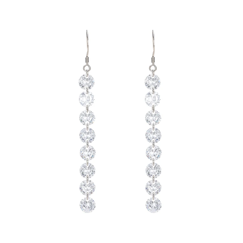 

Hot Selling Party Gift Wire Wrapped Long Wedding Zircon Silver Earrings 925 Sterling