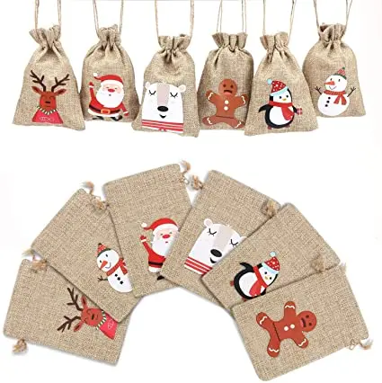 

Christmas Favors Jute Jute Linen Burlap Drawstring Gift Candy Packaging Bag Xmas Event Party Package Storage Gift Pouch Bag