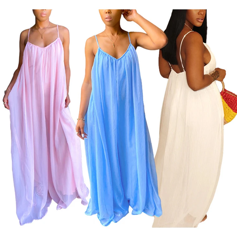 

FS1671D sexy women Shoulder Strap Sleeveless Solid long Dress
