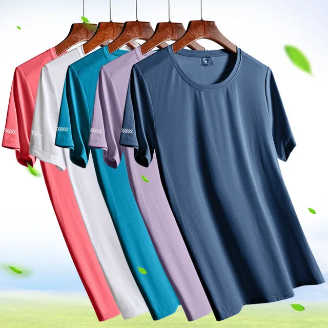 

Ice Silk New Elastic Quick Drying Short Sleeve Solid Color Running Men and Women T-shirt